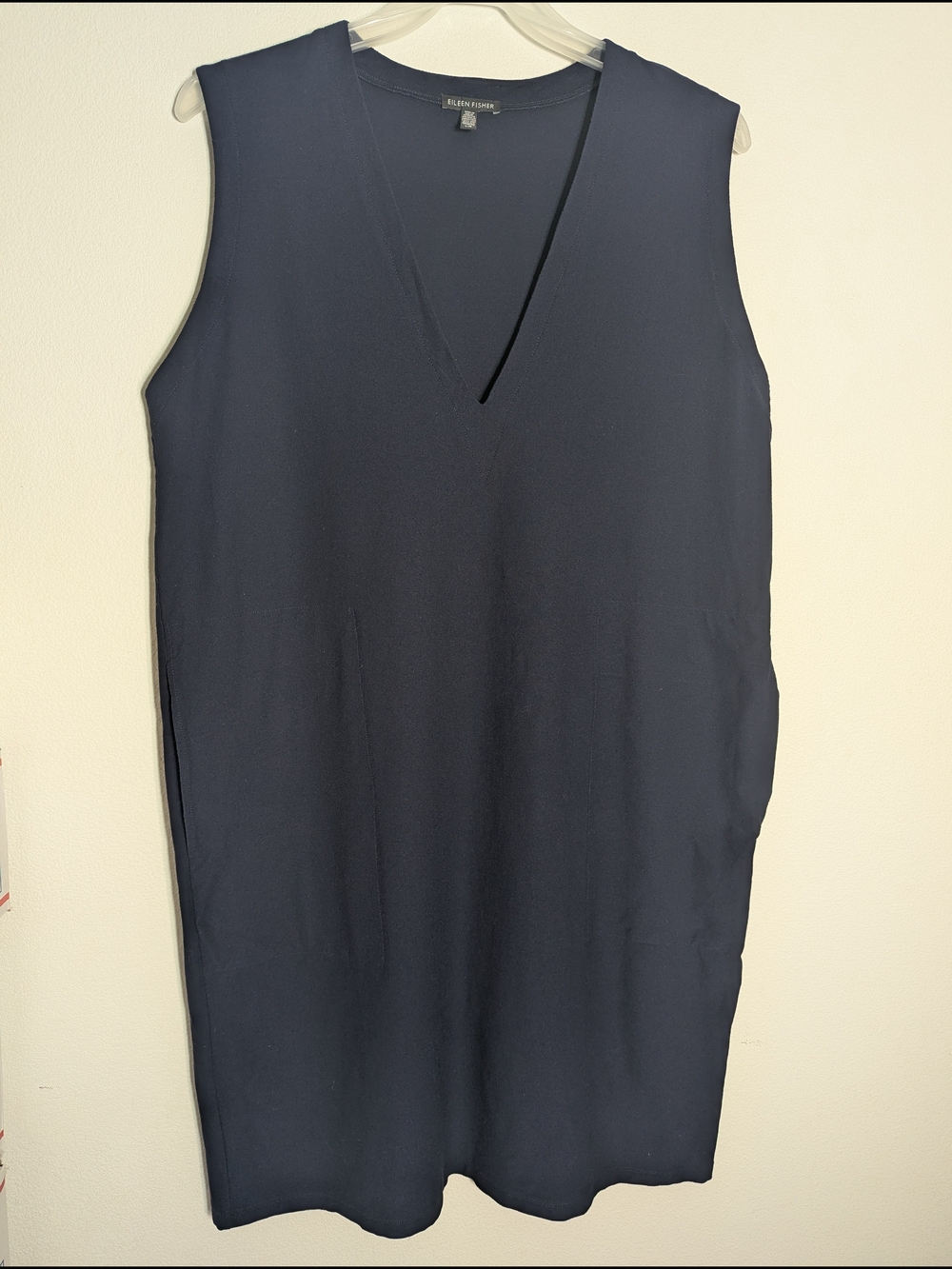 Eileen Fisher Women's Dress Quiet Luxury Sheath Navy Neutral Classic Chic  Large